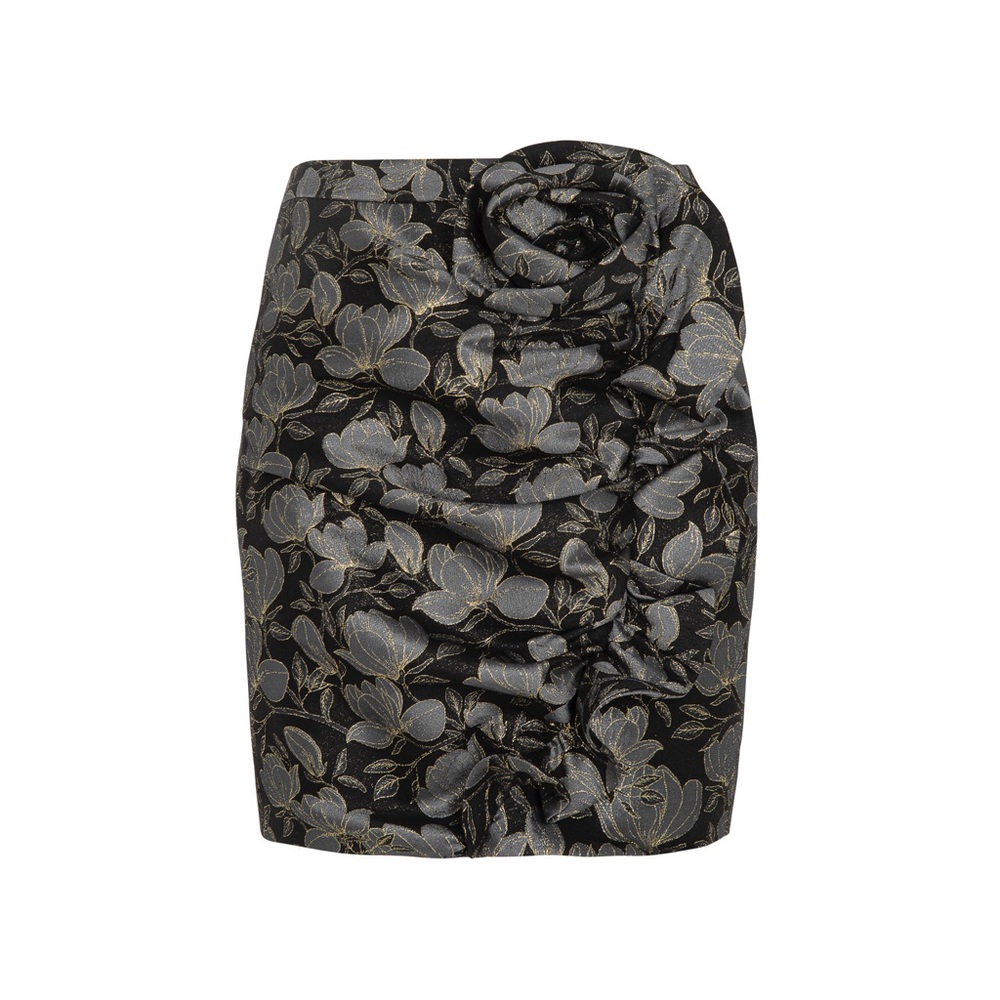 This mini skirt is chic and elegant in blue brocade